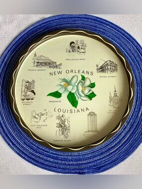 Vintage New Orleans Tin Souvenir Tray 1960s Magnolia French Market Bourbon St.